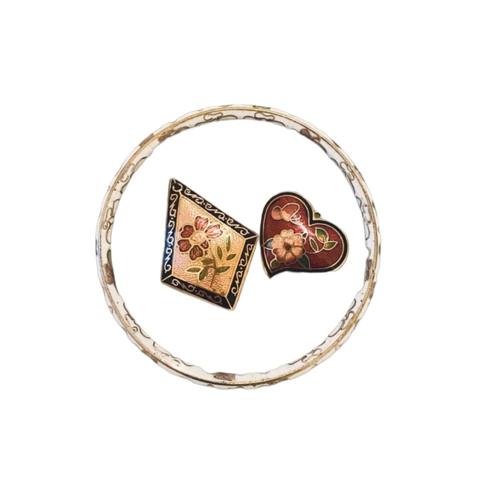 Vintage Cloisonné Trio-bracelet and 2 pendants